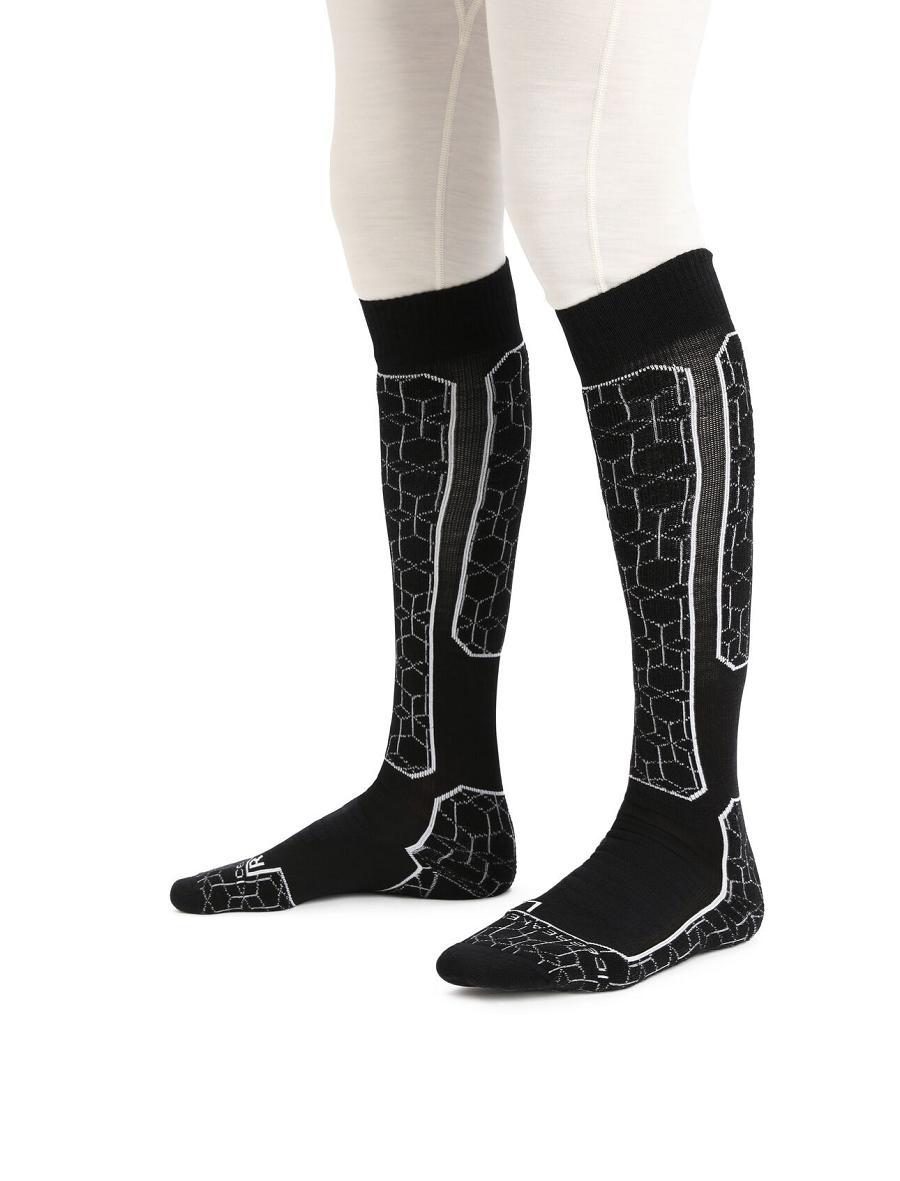 Black / Snow Icebreaker Merino Ski+ Medium Over the Calf Alpine Geo Men's Socks | AU 1005NWYB